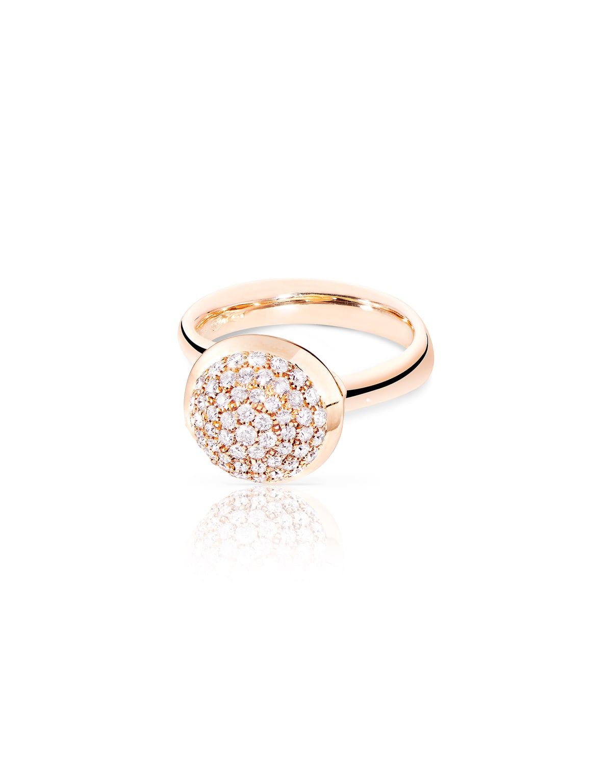 Bouton Large 18K Rose Gold Pave Diamond Dome Ring, Size 7/54