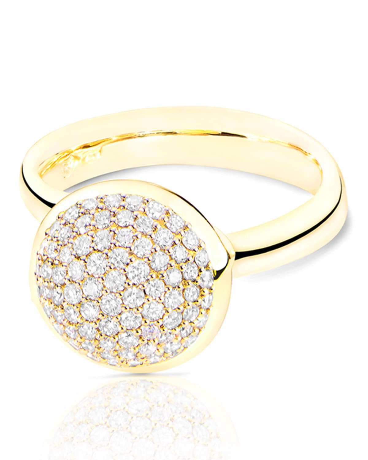 Bouton 18K Yellow Gold Pave Diamond Dome Ring, Size 7