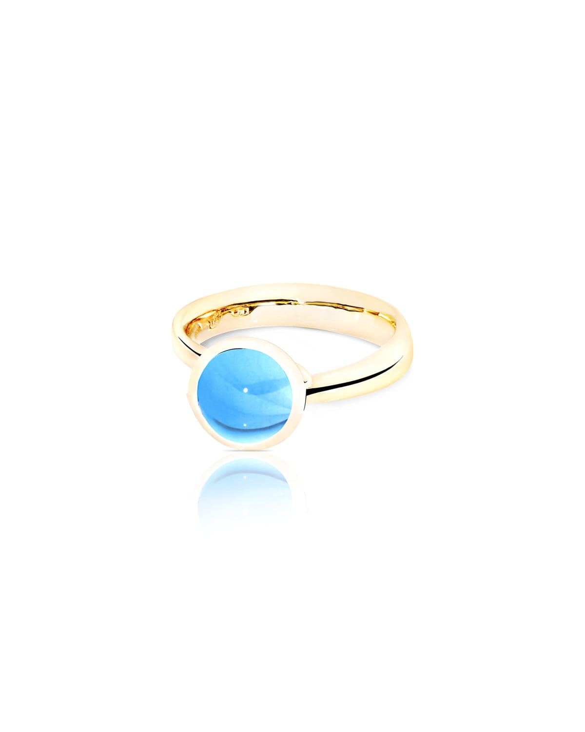 Bouton 18K Yellow Gold Small Swiss Blue Topaz Cabochon Ring, Size 7