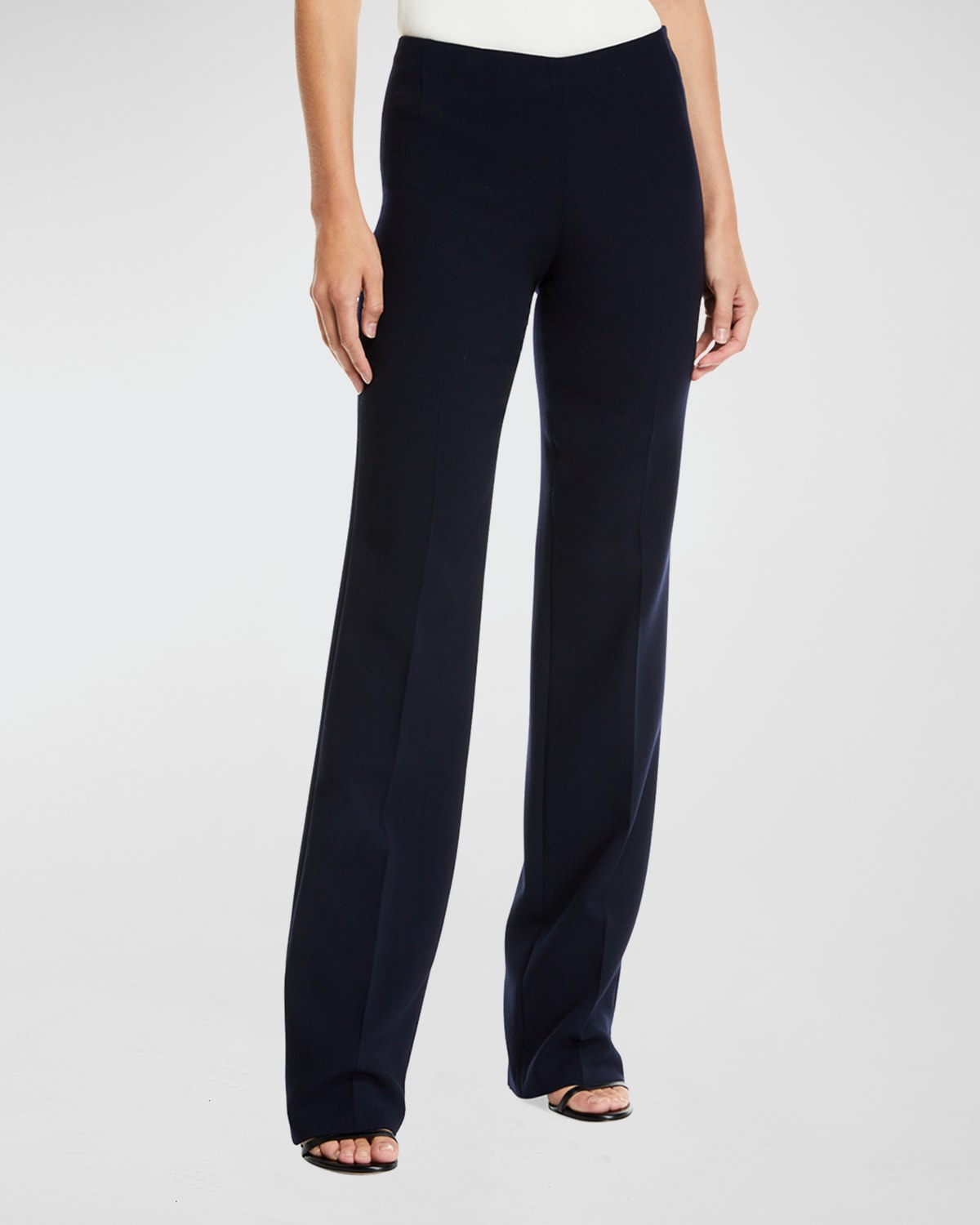 Shop Akris Carole Straight-leg Wool Double-face Pants In Navy