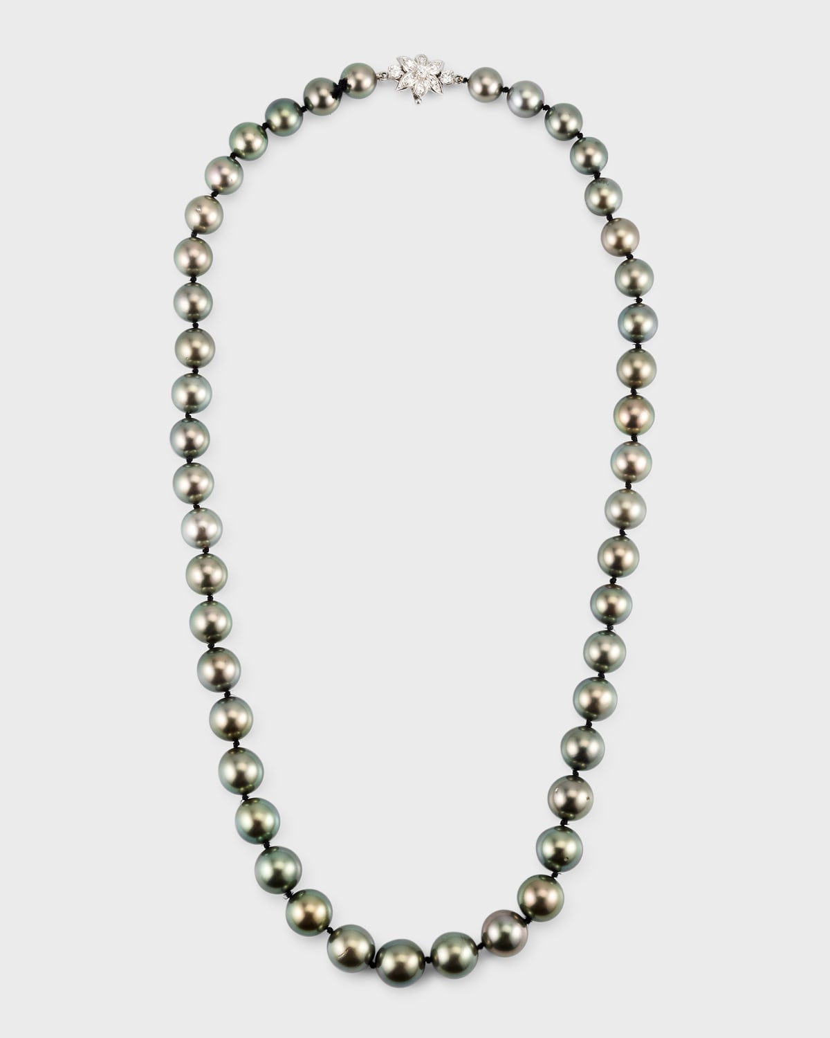 Nm Estate Estate 45 Tahitian Pearl Necklace With Platinum Diamond Clasp, 8-10.5mm In Black