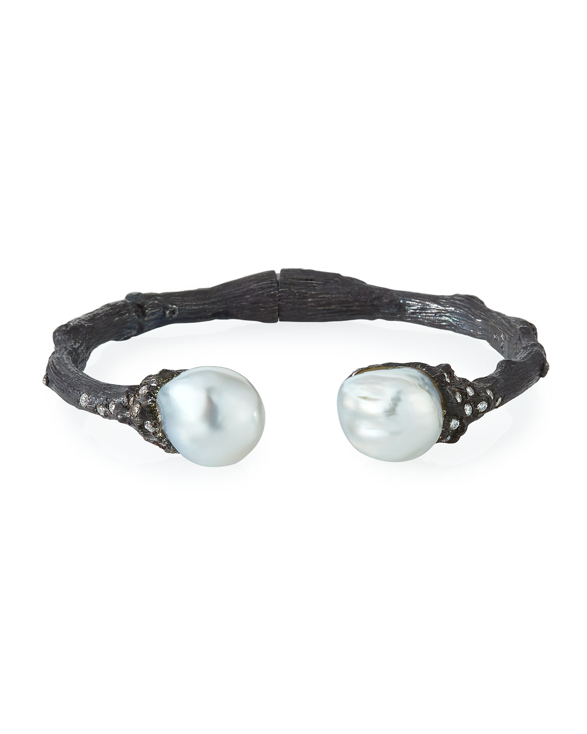 Shop K Brunini Twig Diamond & Pearl Split Cuff, White In Oxy Sil/pearl