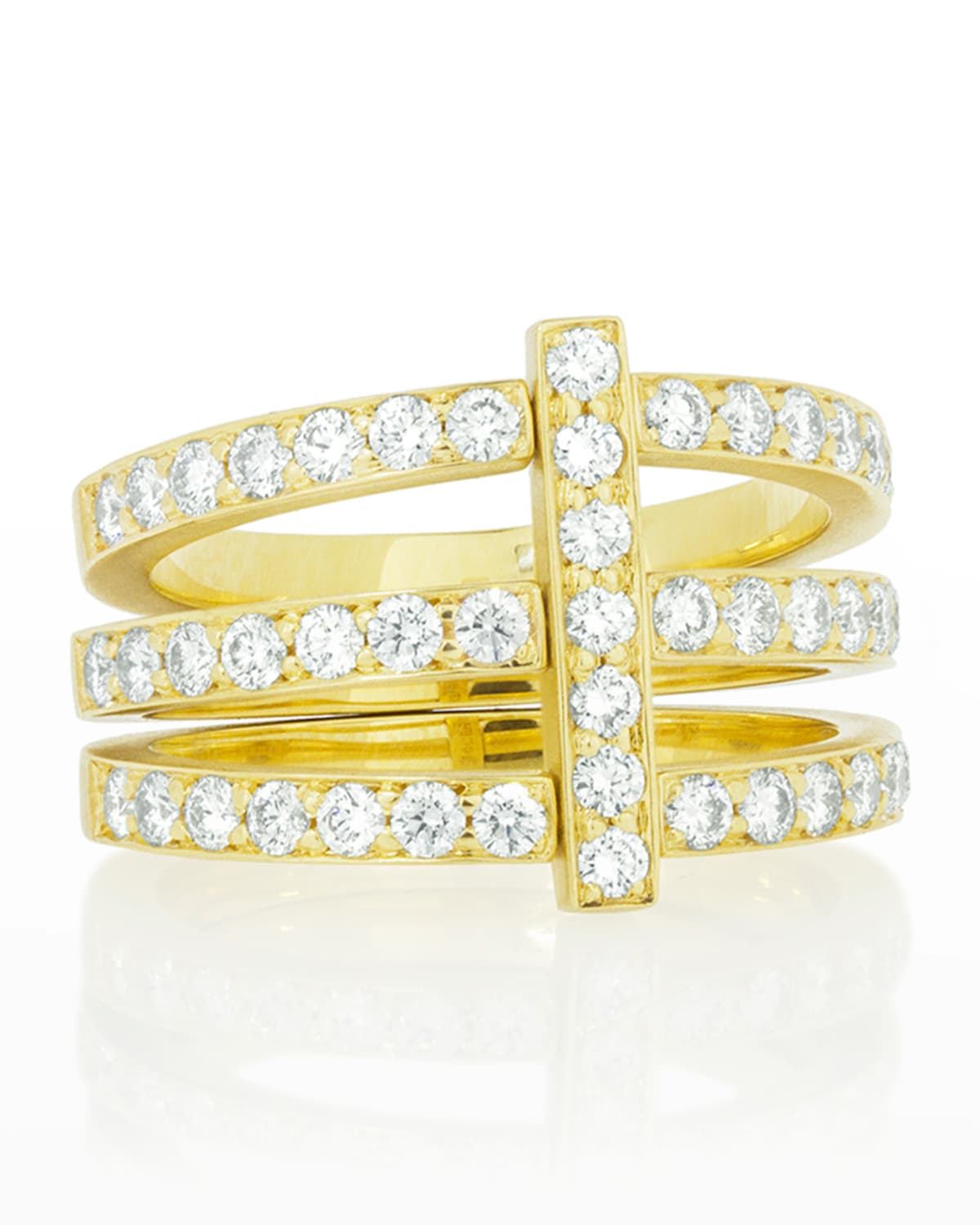 Moderne 18k Three-Row Diamond Ring, Size 6.5
