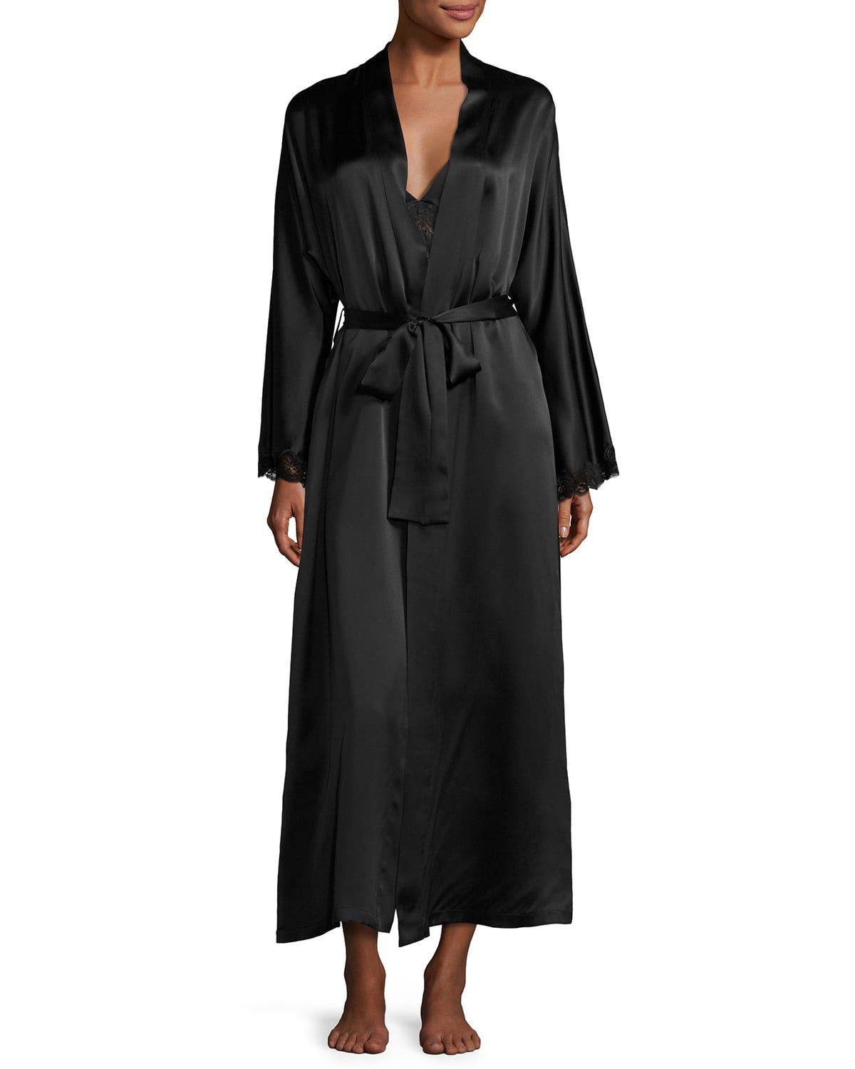 Christine Lingerie Bijoux Long Silk Robe In Black