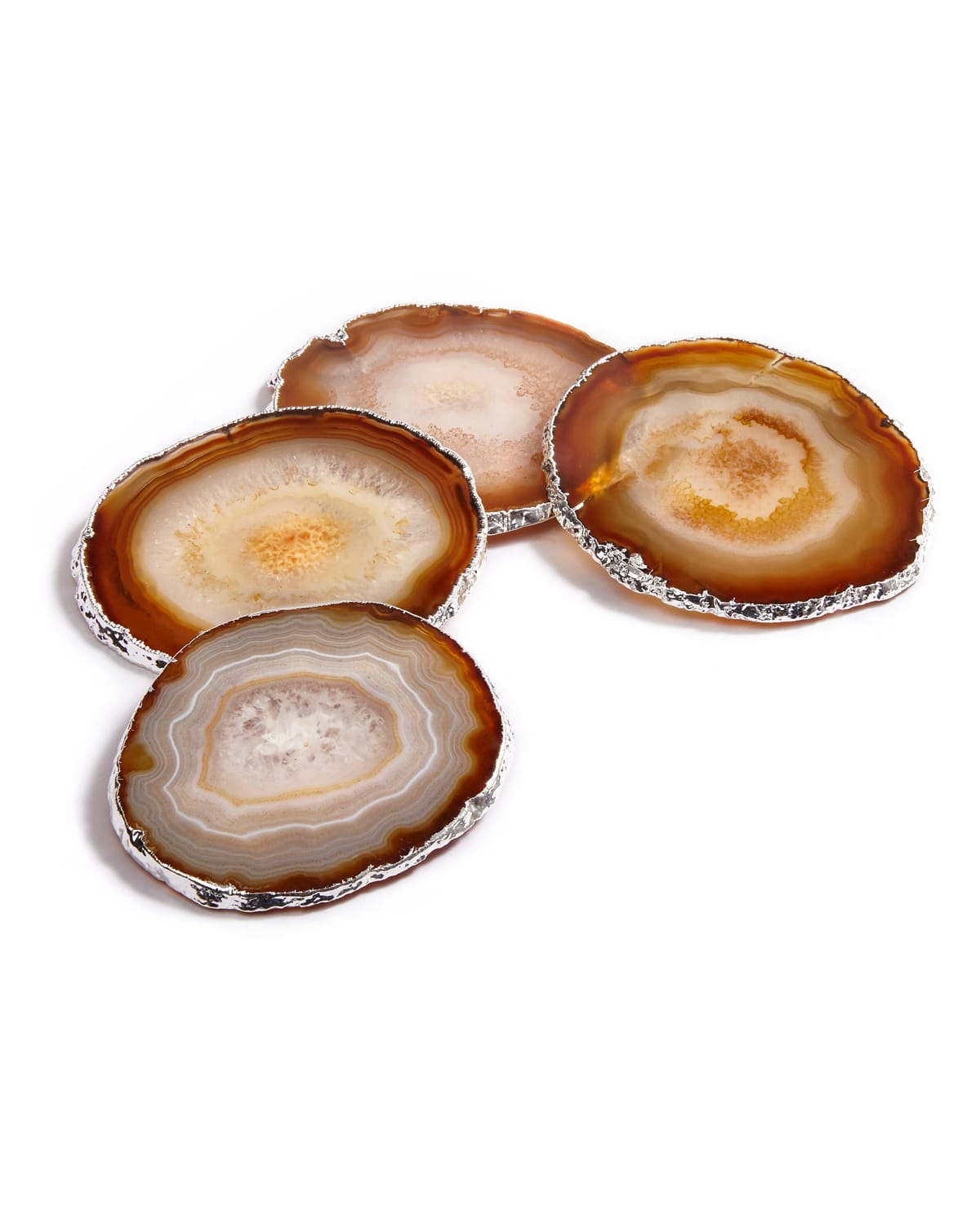 ANNA NEW YORK AGATE & SILVER COASTERS, SET OF 4