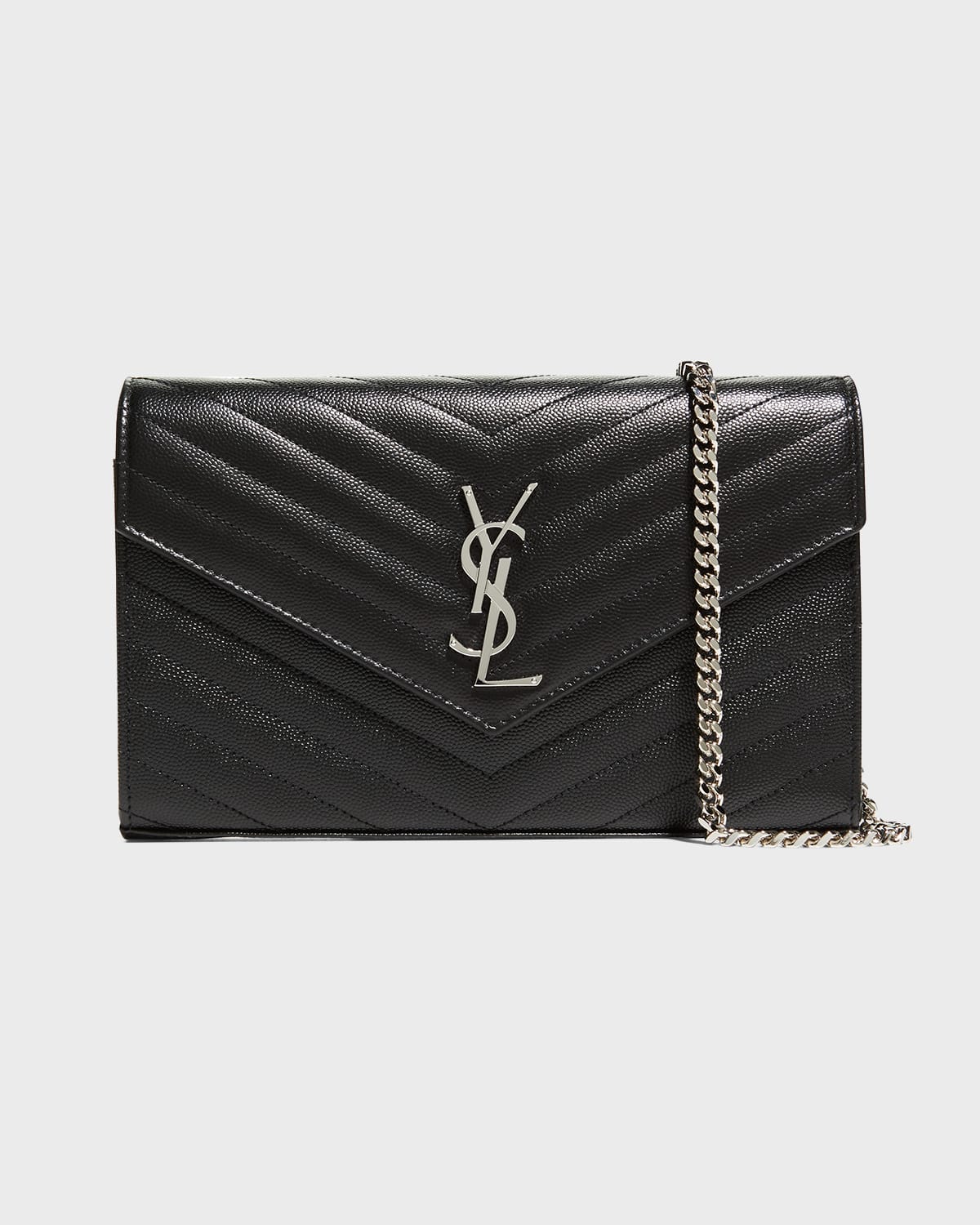 Saint Laurent Monogramme Quilted Leather Wallet On A Chain In Black