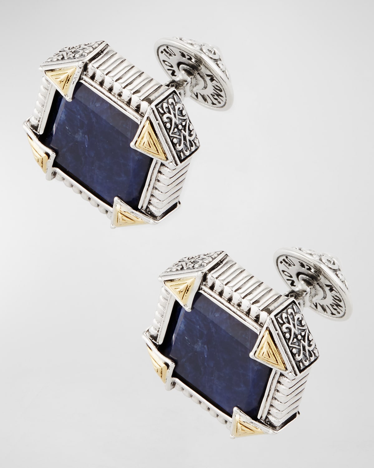 Konstantino Silver 18k Gold Cuff Links With Sodalite In Tiger's Eye