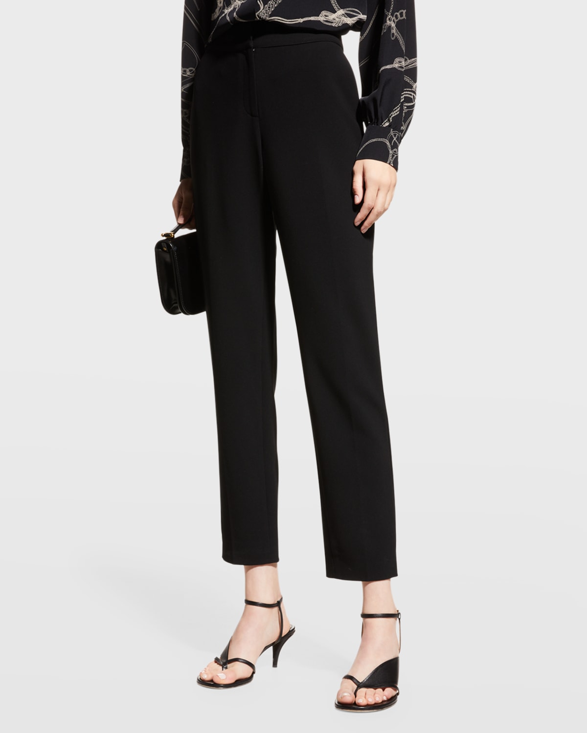 St. John Ponte Cropped Pull-on Pants, Black In Caviar