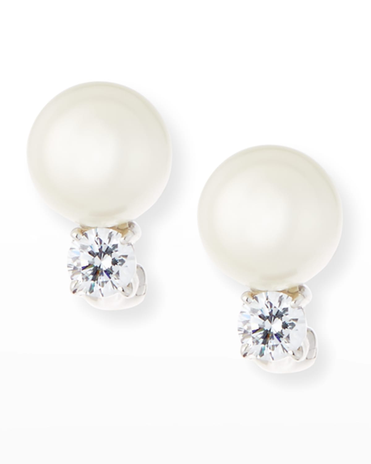 10mm Pearly Bead & Crystal Stud Earrings