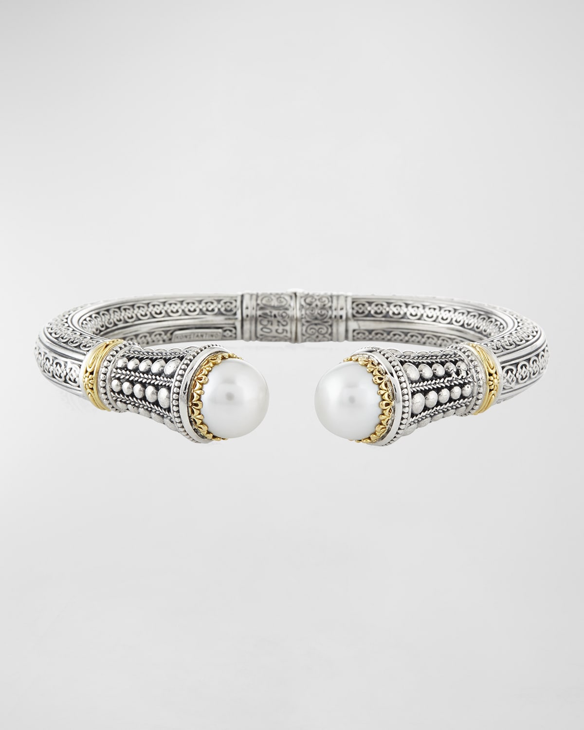 Silver & 18k Gold Pearl-Tip Hinge Bracelet