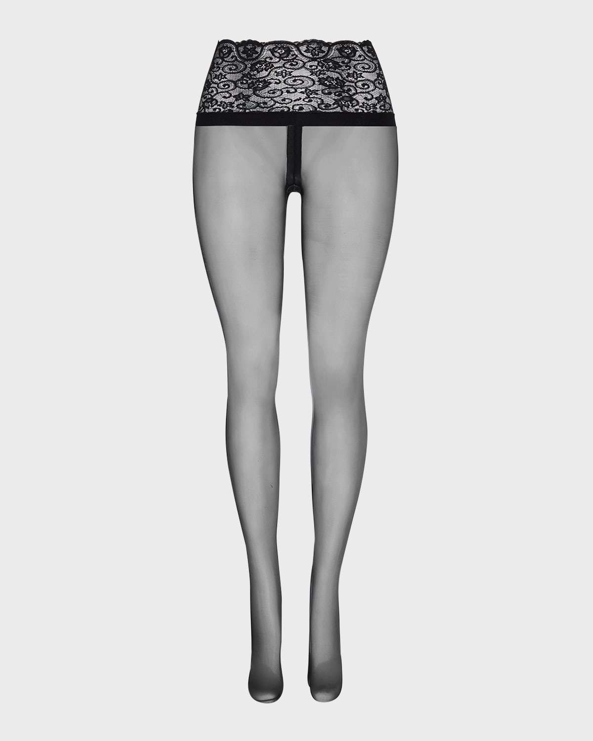 Shop Commando Sexy Sheer Lace-waist Tights In Black