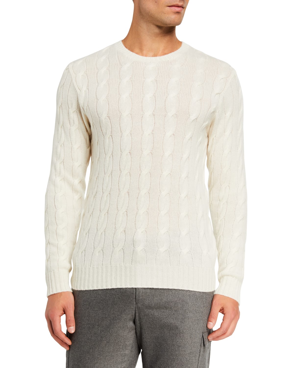 Cashmere Cable-Knit Crewneck Sweater, Cream