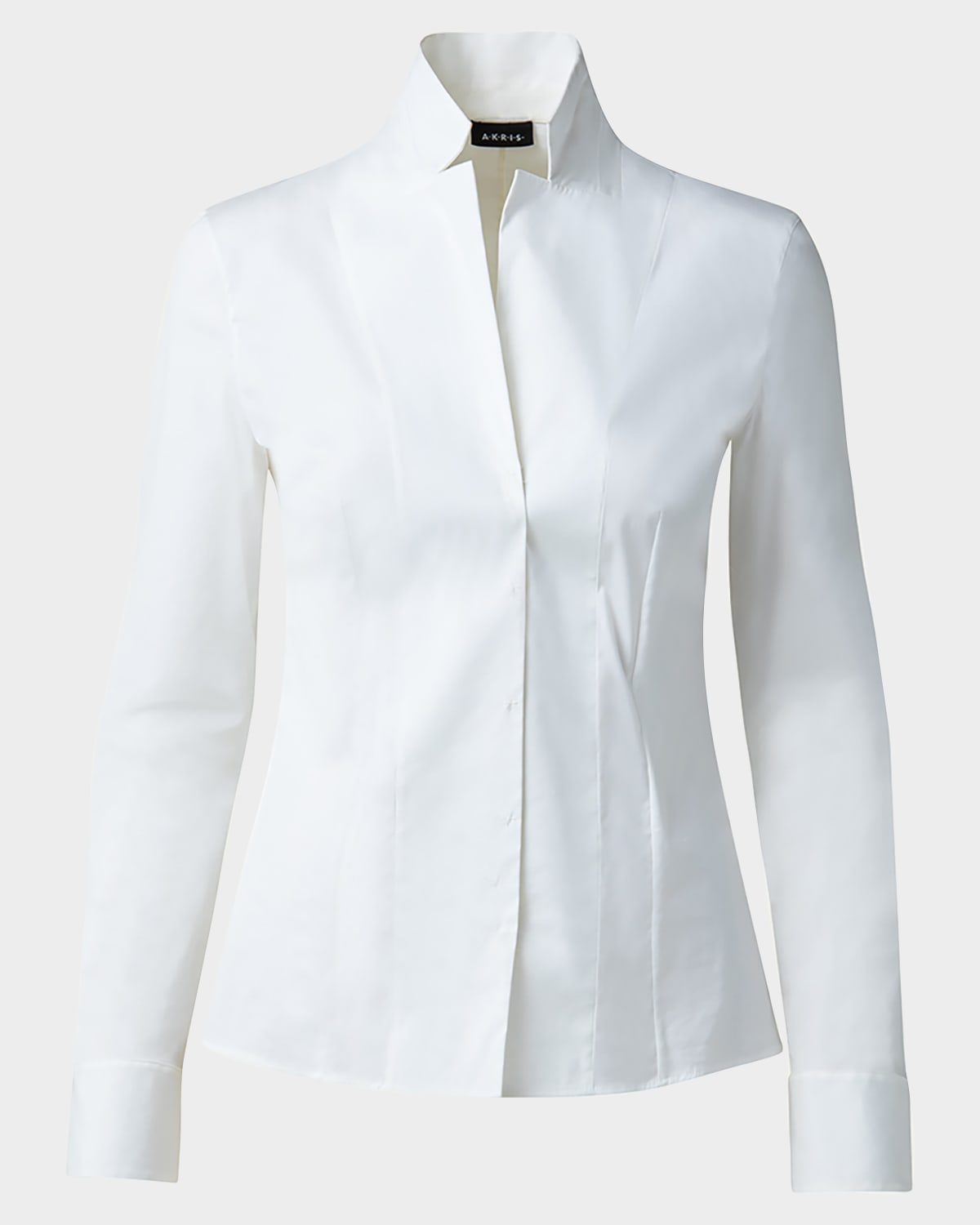 Long-Sleeve Notched-Collar Poplin Blouse