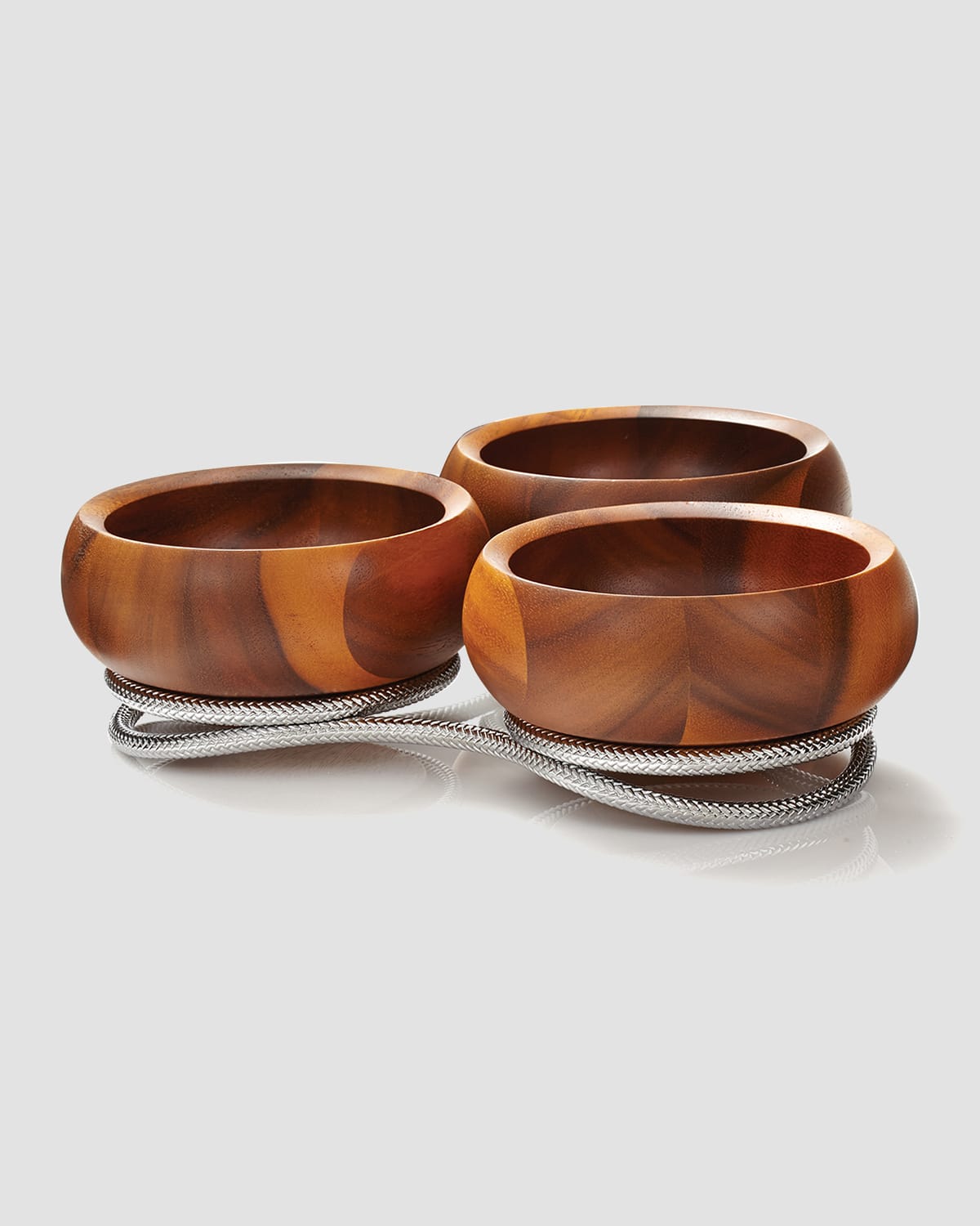 Nambe Braid 3 Section Wood Condiment Server In Silver