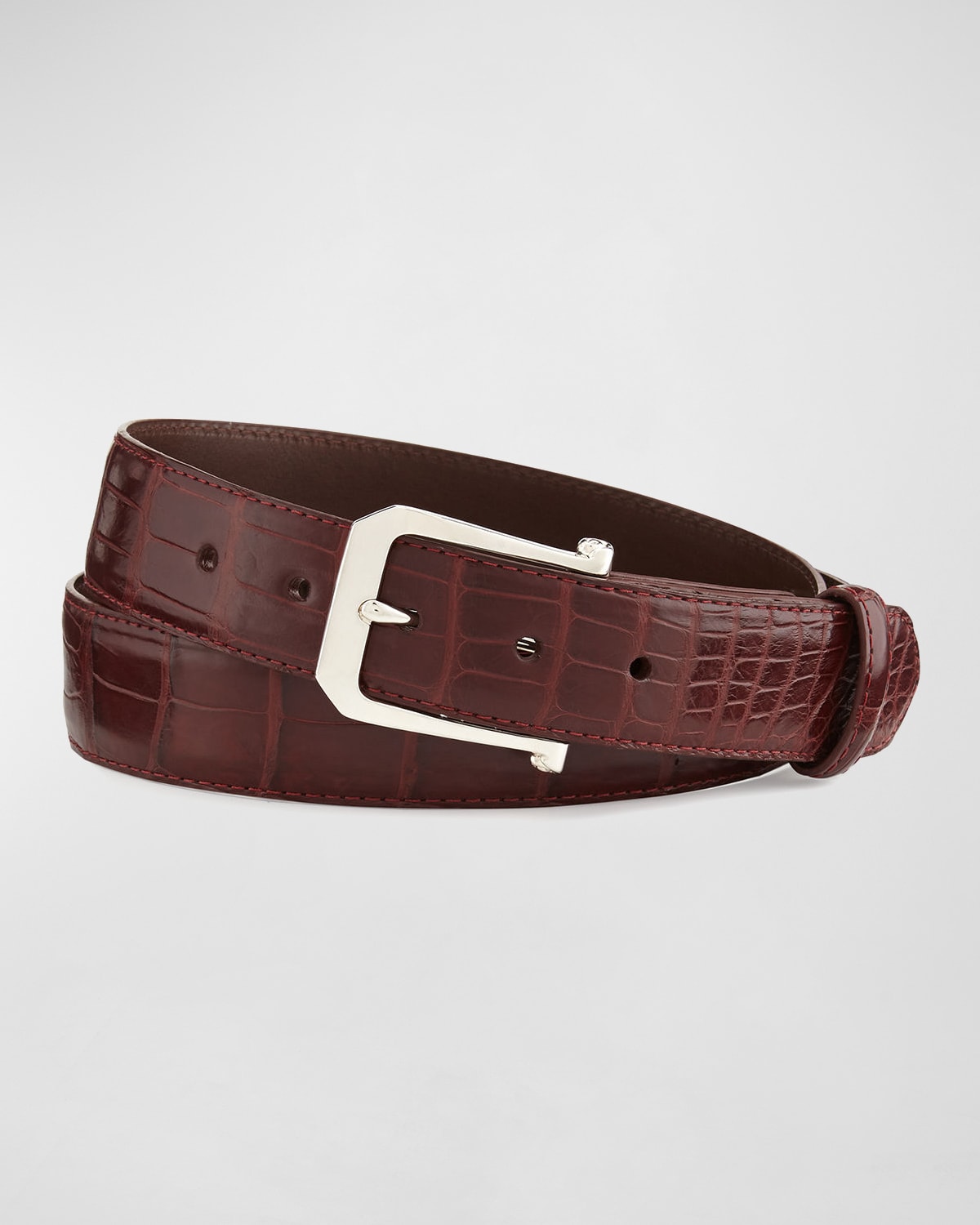 W. Kleinberg Men's Matte Alligator Belt In Burgundy