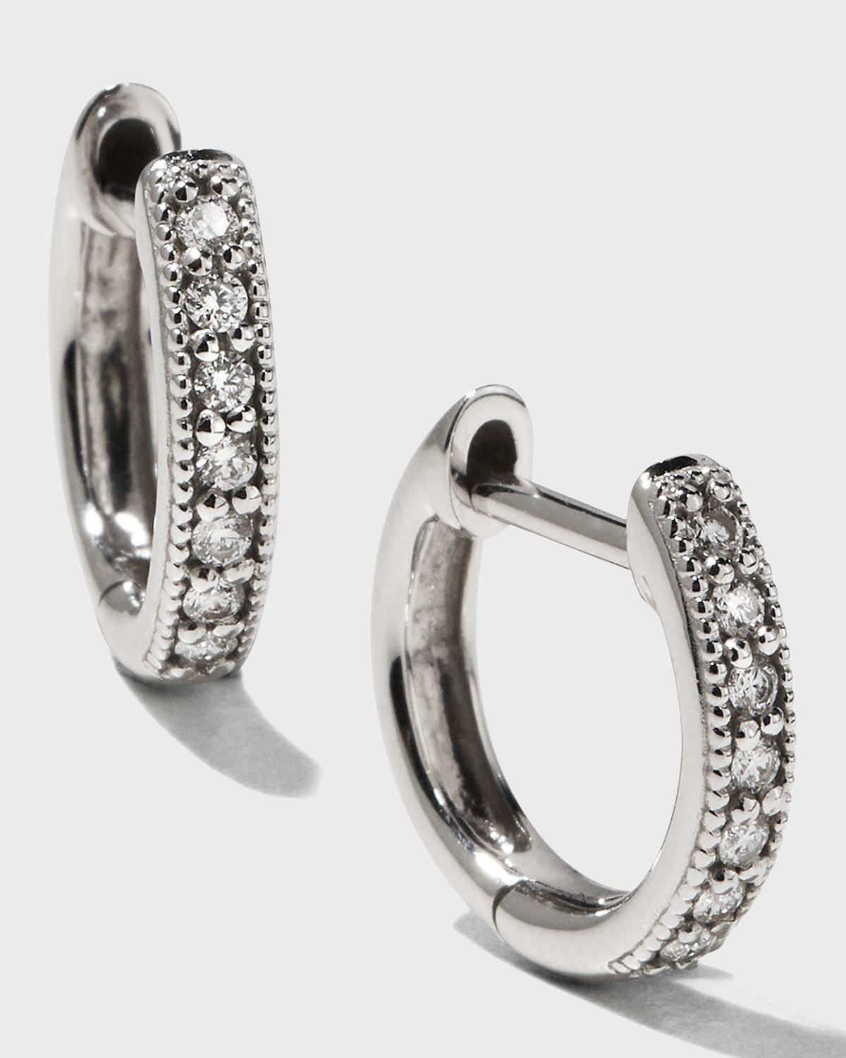Jude Frances Small 18K White Gold Huggie Hoop Earrings with Diamonds, 11mm