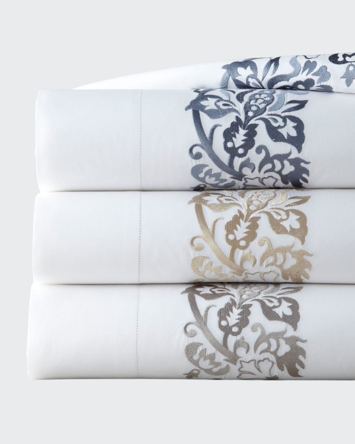 Sferra King 406 Thread Count Plumes Embroidered Flat Sheet In Gray
