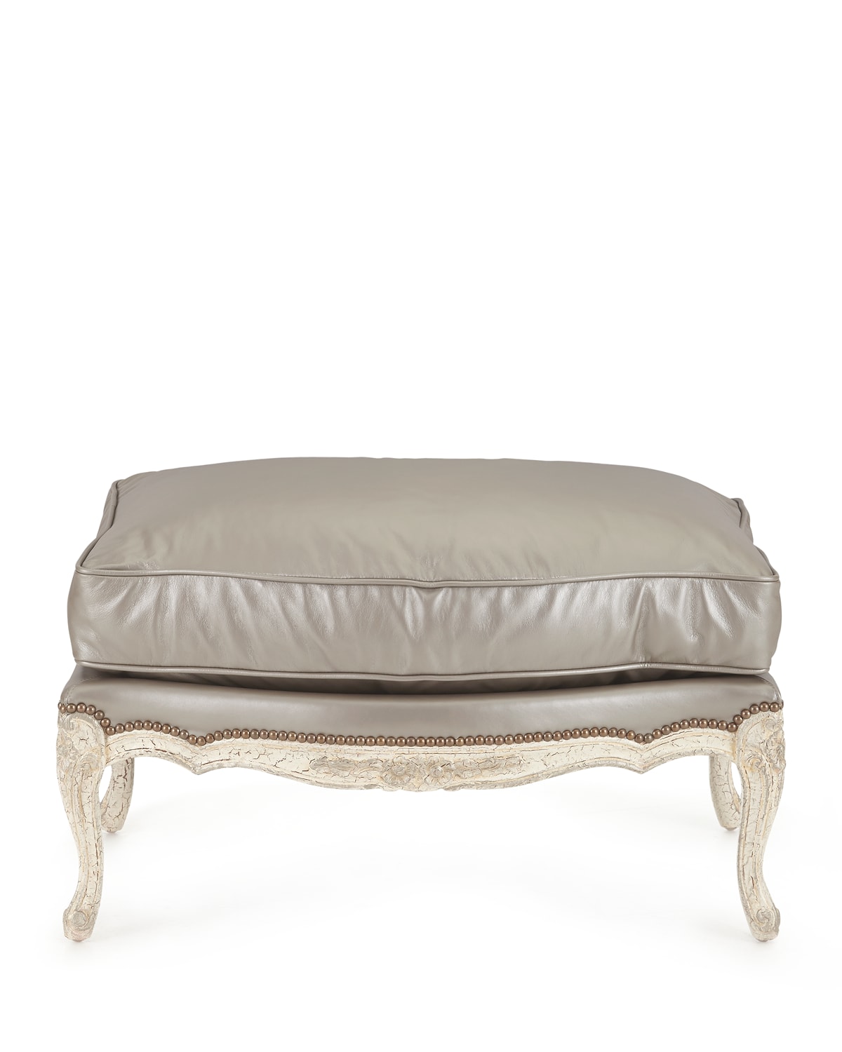 Old Hickory Tannery Silver Leather Bergere Ottoman