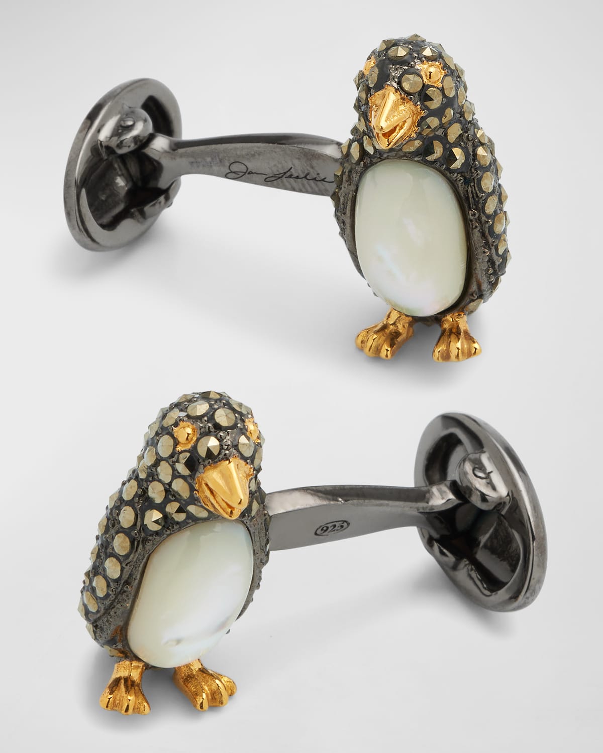 JAN LESLIE MARCASITE %26 MOTHER-OF-PEARL PENGUIN CUFF LINKS