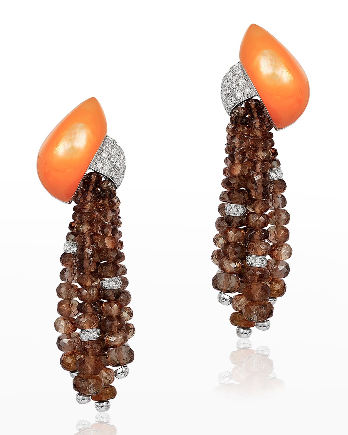 Andreoli White Gold Androsite, Orange Mother-of-Pearl and Diamond Drop Earrings