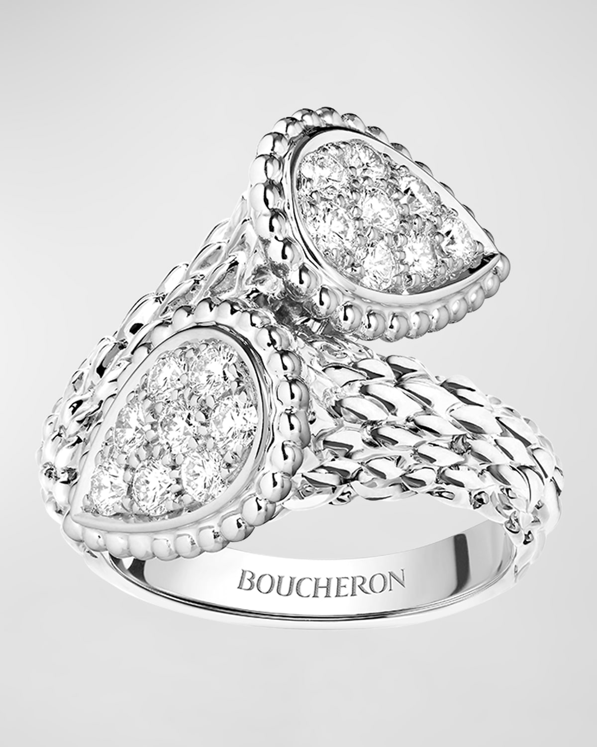 Boucheron Serpent Boheme White Gold Diamond Bypass Ring, Size 51