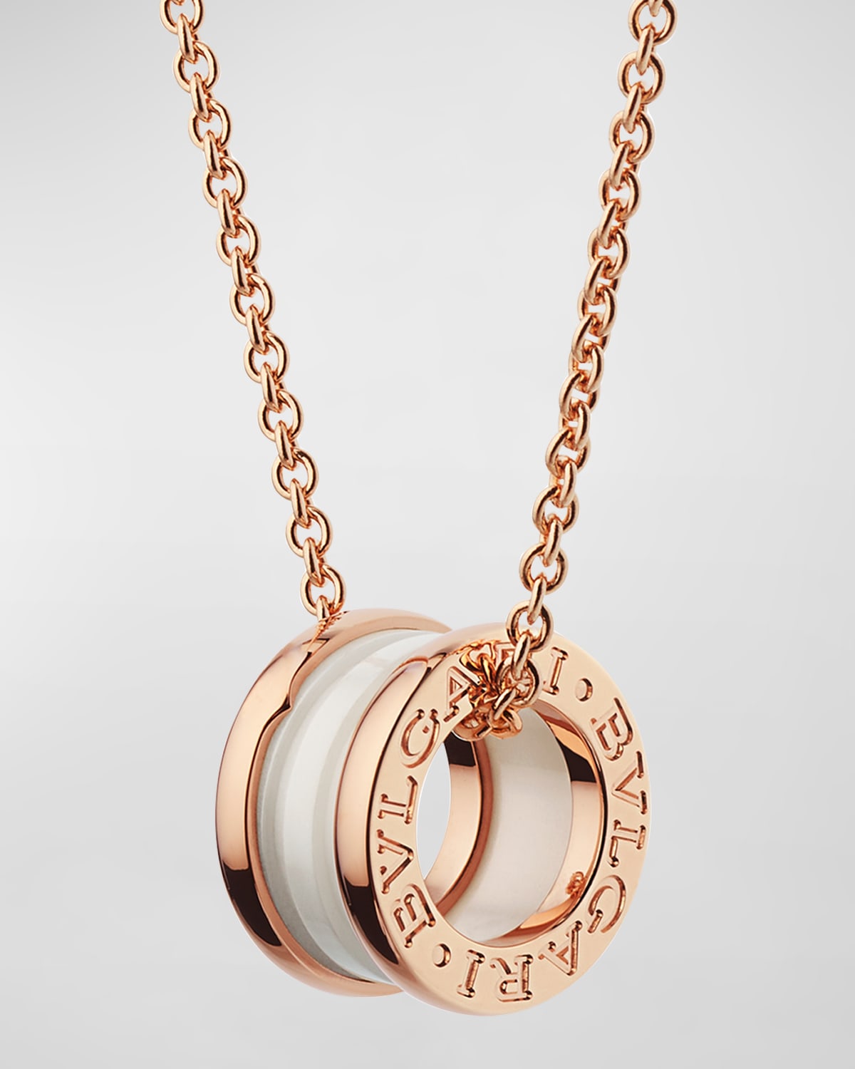 B.Zero1 Pendant Necklace in Pink Gold and White Ceramic