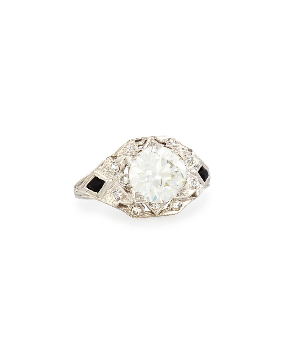 Estate Art Deco Diamond Box & Black Onyx Engagement Ring, Size 6.5
