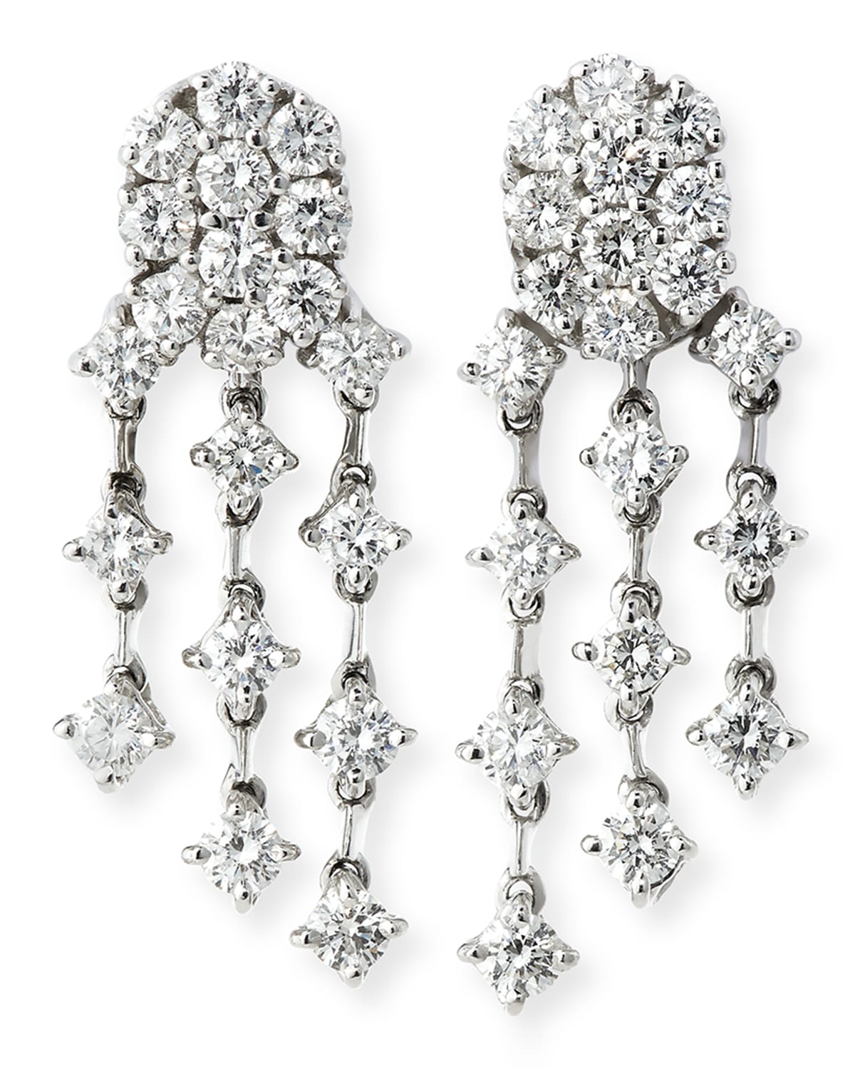 Three-Strand Diamond Chandelier Earrings in 18K White Gold