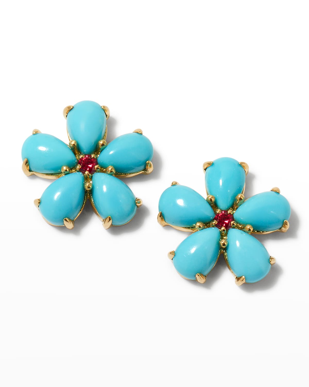 Paul Morelli Small Turquoise Petal Button Earrings With Rubies In Blue