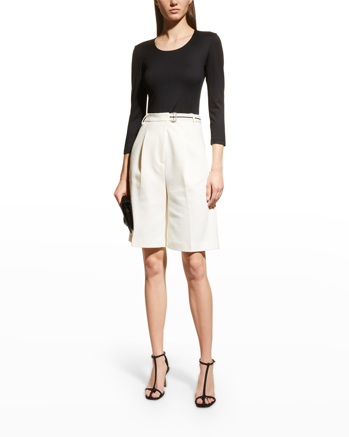 Akris Fitted 3/4-sleeve Stretch-jersey Top In Black