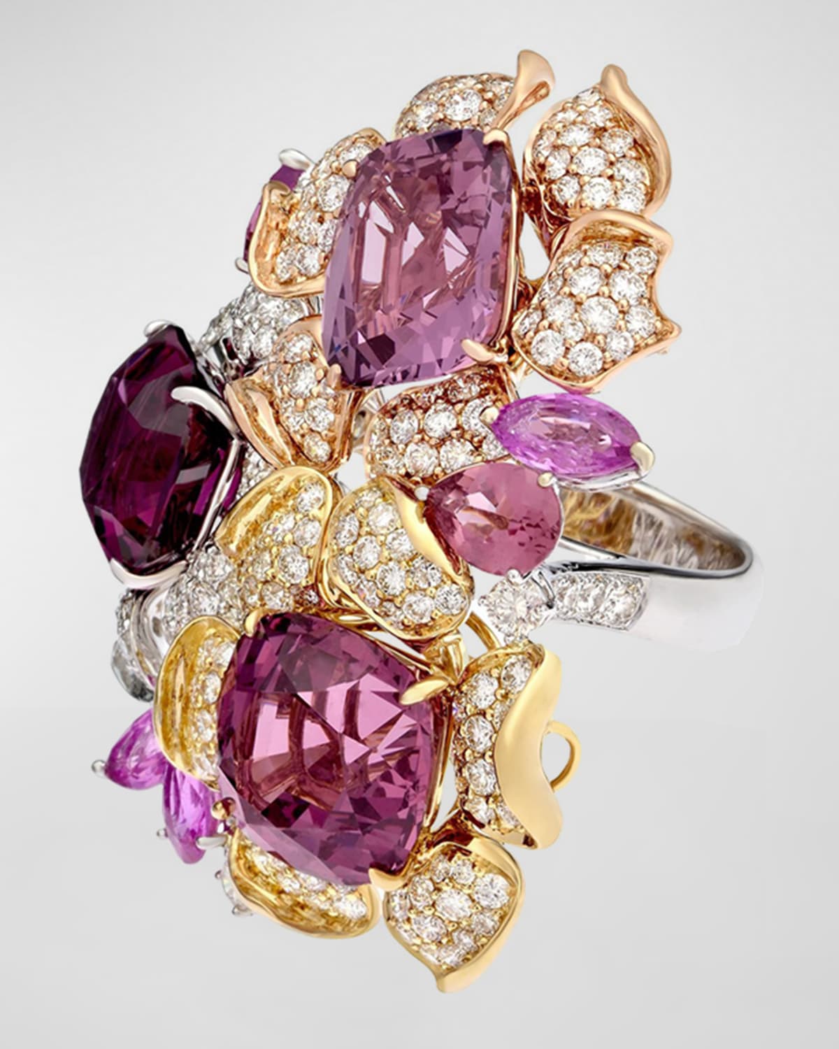 Three Flower Garnet and Diamond Ring