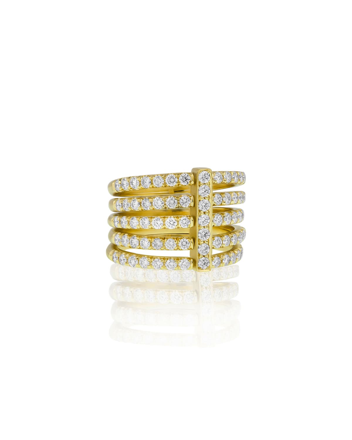 Moderne 18k Five-Row Diamond Ring, Size 6.5