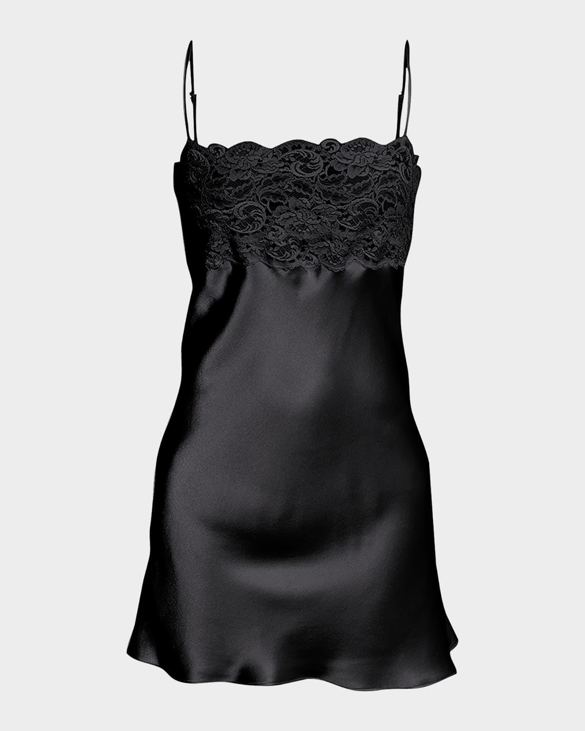 Shop Christine Lingerie Bijoux Lace-trim Silk Chemise In Black