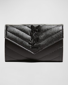 Saint Laurent YSL Monogram Small Flap Wallet in Grained Leather Neiman Marcus