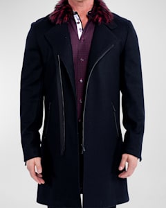 Karl Lagerfeld Paris Men s Wool Peacoat w Faux Fur Collar Neiman Marcus
