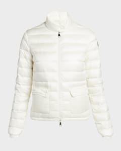 Moncler Moka Shiny Fitted Puffer Coat with Hood | Neiman Marcus