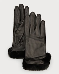 UGG Quilted Logo Leather & Cashmere Gloves | Neiman Marcus