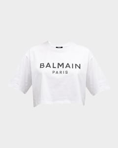 Balmain 3-Button Flocked Logo T-Shirt | Neiman Marcus
