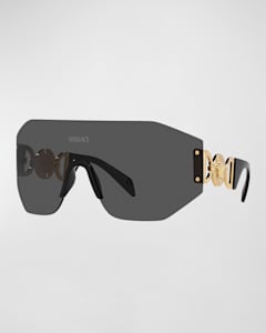 Versace Half Rim Metal and Acetate Shield Sunglasses Neiman Marcus