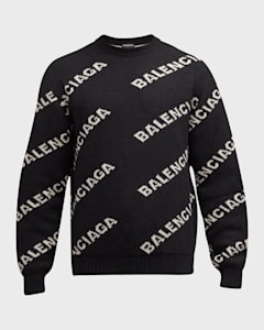 Balenciaga Men s Allover Logo Wool Sweater Neiman Marcus