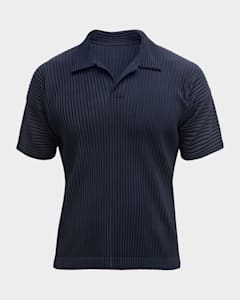 Homme Plisse Issey Miyake Men's Solid Pleated Polo Shirt | Neiman Marcus