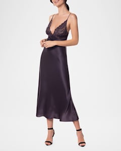 Josie Natori Lolita Lace Trim Silk Charmeuse Nightgown Neiman Marcus
