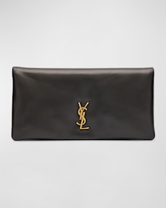Saint Laurent Large YSL Envelope Pouch Clutch Bag in Leather | Neiman Marcus