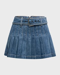 Alice Olivia Lanna Pleated Denim Mini Skirt Neiman Marcus
