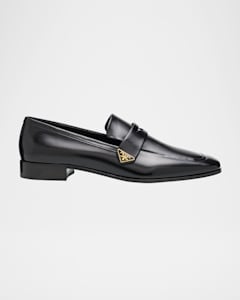 Prada Leather Square-Toe Penny Loafers | Neiman Marcus