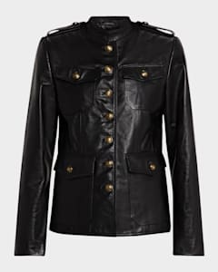 Theory Cropped Boxy Nappa Leather Jacket | Neiman Marcus