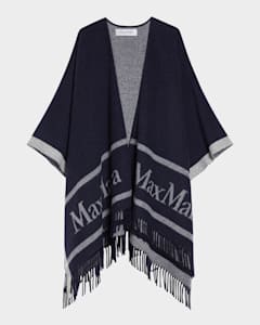 Max Mara Hilde Two-Tone Logo Wool Poncho | Neiman Marcus Max Mara Hilde Two-Tone Logo Wool Poncho | Neiman Marcus