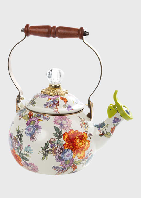 MacKenzie-Childs Flower Market White Two-Quart Tea Kettle