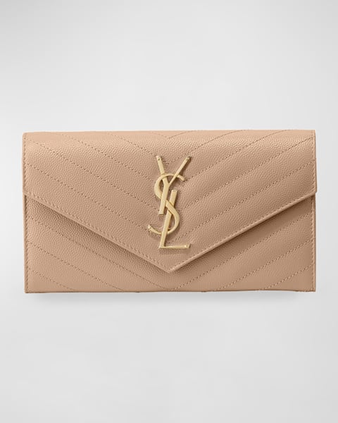 YSL Monogram Flap Small Wallet in Quilted Smooth Leather