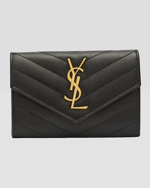YSL Monogram Ziptop Flap Card Case in Grained Leather